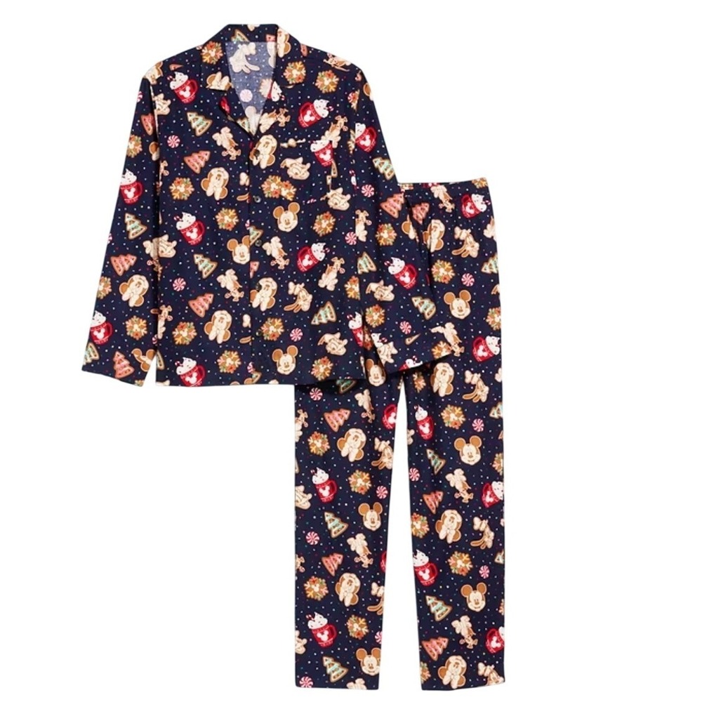 Old Navy Disney Christmas Pajamas XL 14-16 Mickey Gingerbread Holiday Navy Blue